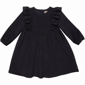 Huttelihut Dress LS Corderoy Sophia Navy Puff-Sleeve