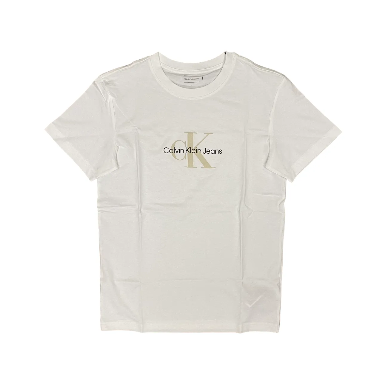 Side Vent Design Calvin Klein maglietta manica corta da uomo con Monogramma J30J326863YAF bianco-beige