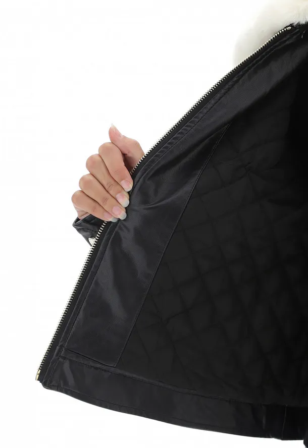 Discover Gaud?? Giubbotto in ecopelle con collo in ecopelliccia 321BD38004 nero