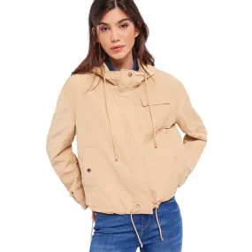 Gaud?? Giubbotto sahariana con cappuccio da donna in nylon 411BD35008 nocciola Rain Safe