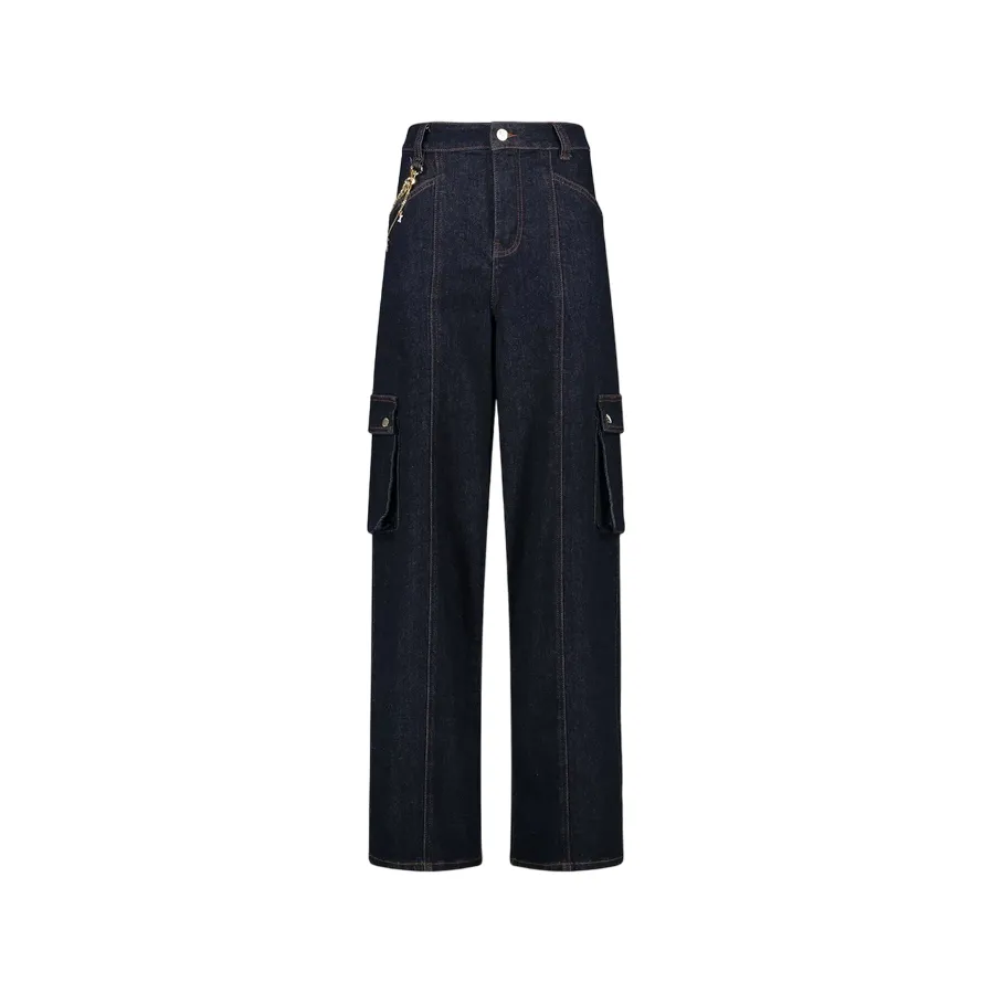 Non Slip Waist Grip Everyday Wear Gaud?? pantalone cargo in jeans da donna con catena 421BD26014 blu