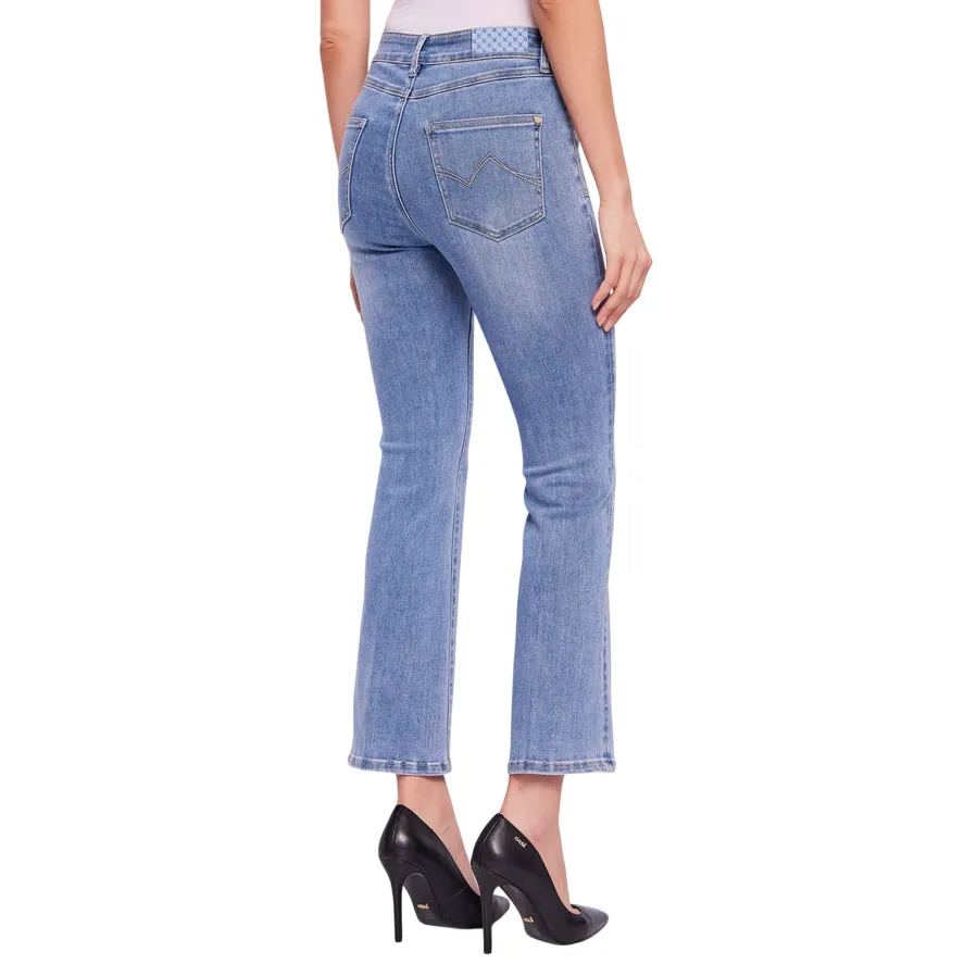 HeatRegulating Gaud?? pantalone jeans da donna a vita alta con strass alle tasche a zampa 511BD26004 00 blu chiaro