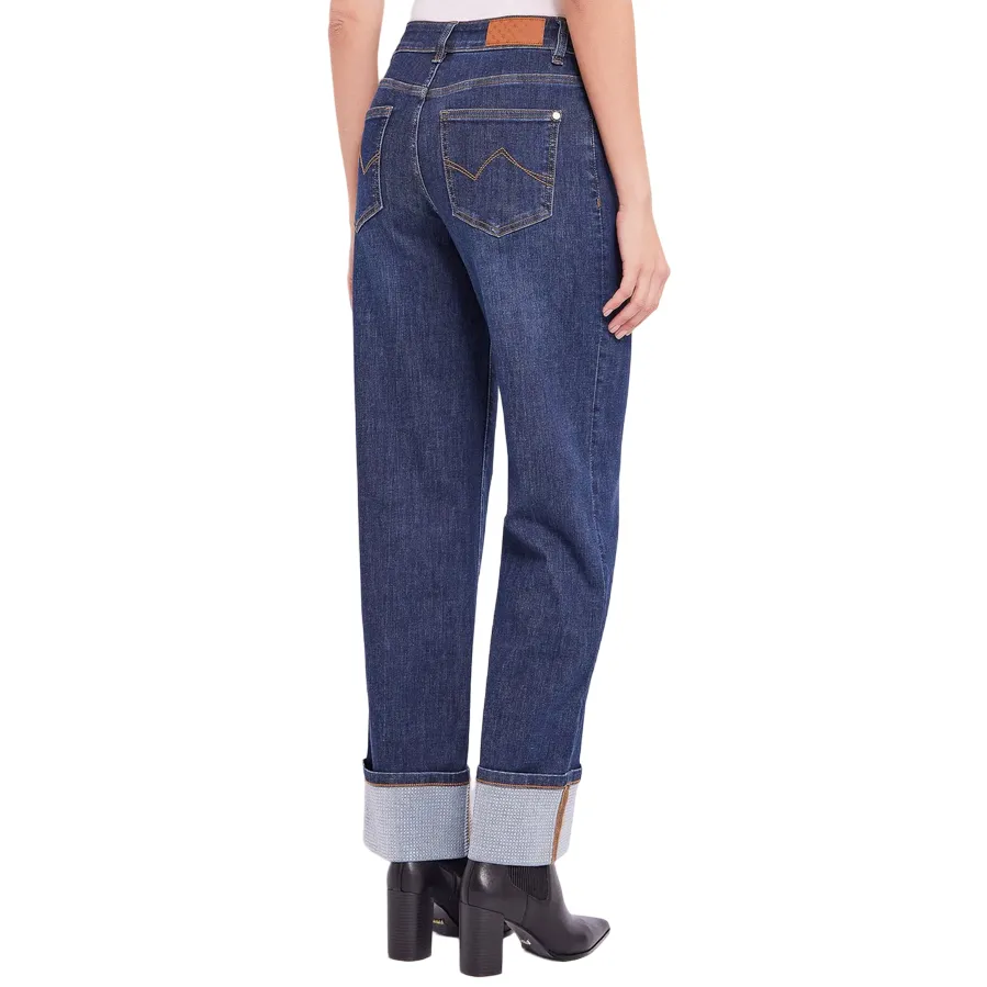 Gaud?? pantalone jeans da donna con risvolto 421BD26003 blu Functional Ease Dark wash