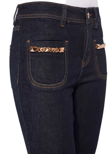 Gaud?? pantalone jeans da donna corto a campana Frida 321BD26007 blu WrinkleResistantMaterial
