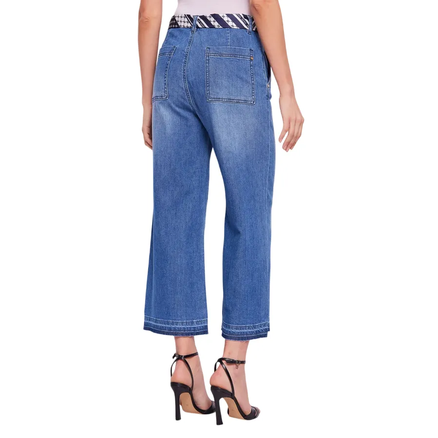 Active Fit Gaud?? pantalone jeans da donna largo a vita alta con foulard come cintura 511BD26010 blu chiaro