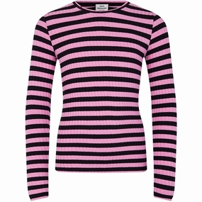 Mads N?rgaard 5x5 Classic Stripe Talika Blouse Stripe/Begonia Pink Summer Outfit Long Sleeve