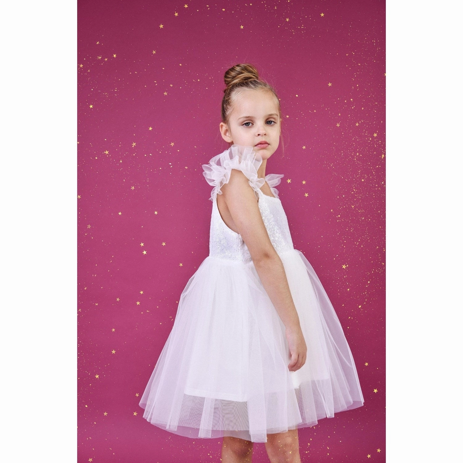 All-Day Wear Breathable Feel Dolly by Le Petit Tom White Dolly Universe Sequin Glitter Galaxy Tutu Dress