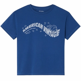 American Vintage T-shirt Droit Mc Col Rond Imprime Bleu Roi Vintage Simple and Comfortable