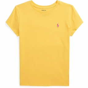 Anti Static Finish Polo Ralph Lauren Girls T-Shirt Chrome Yellow W/ Bright Pink