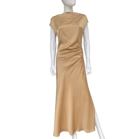Soft Curve Minimal Form Griffai Abito lungo da donna in raso con scollo a V DGP6682 bronzo