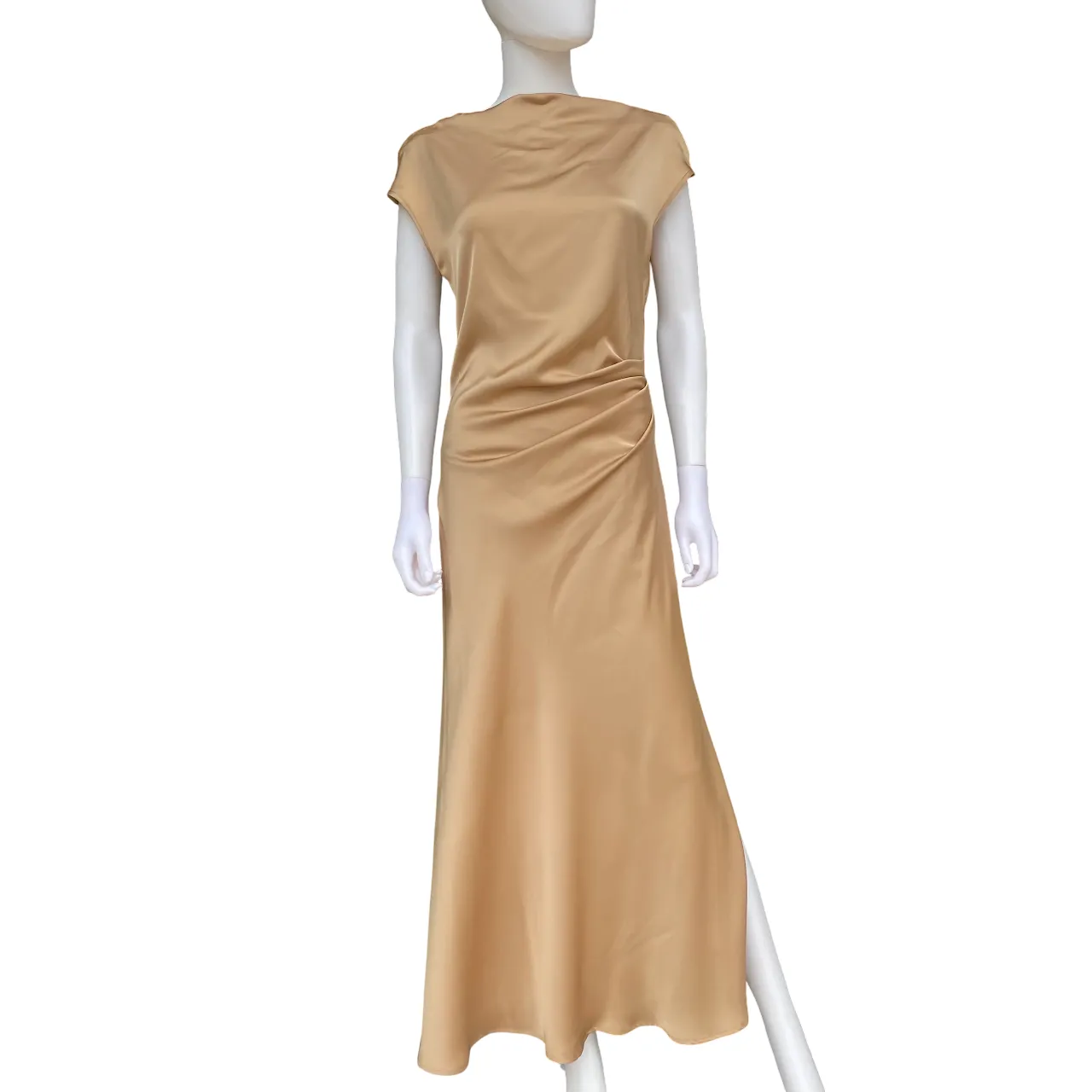 Soft Curve Minimal Form Griffai Abito lungo da donna in raso con scollo a V DGP6682 bronzo