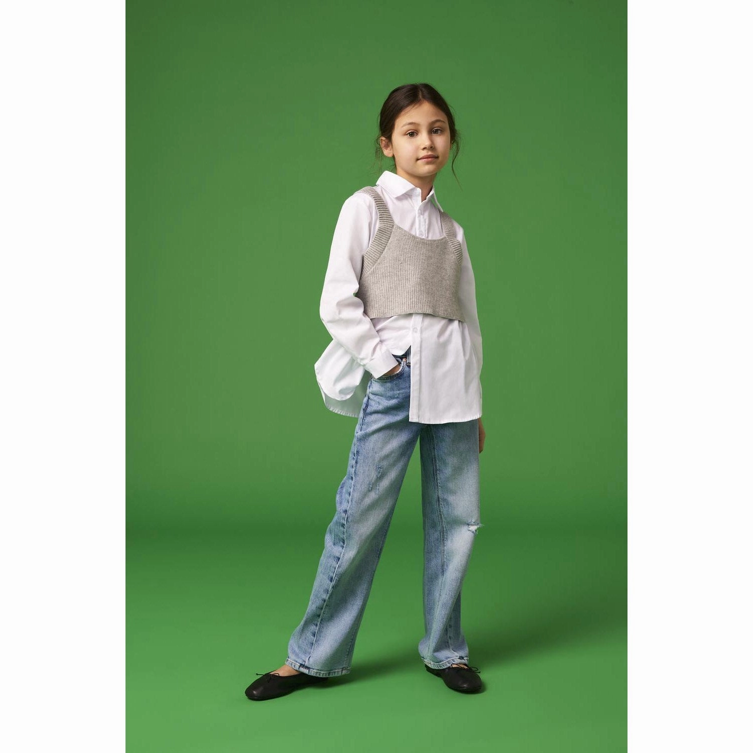 kids ONLY Cloud Dancer Zoe 2 Piece Shirt With Knit Vest Non Static Finish