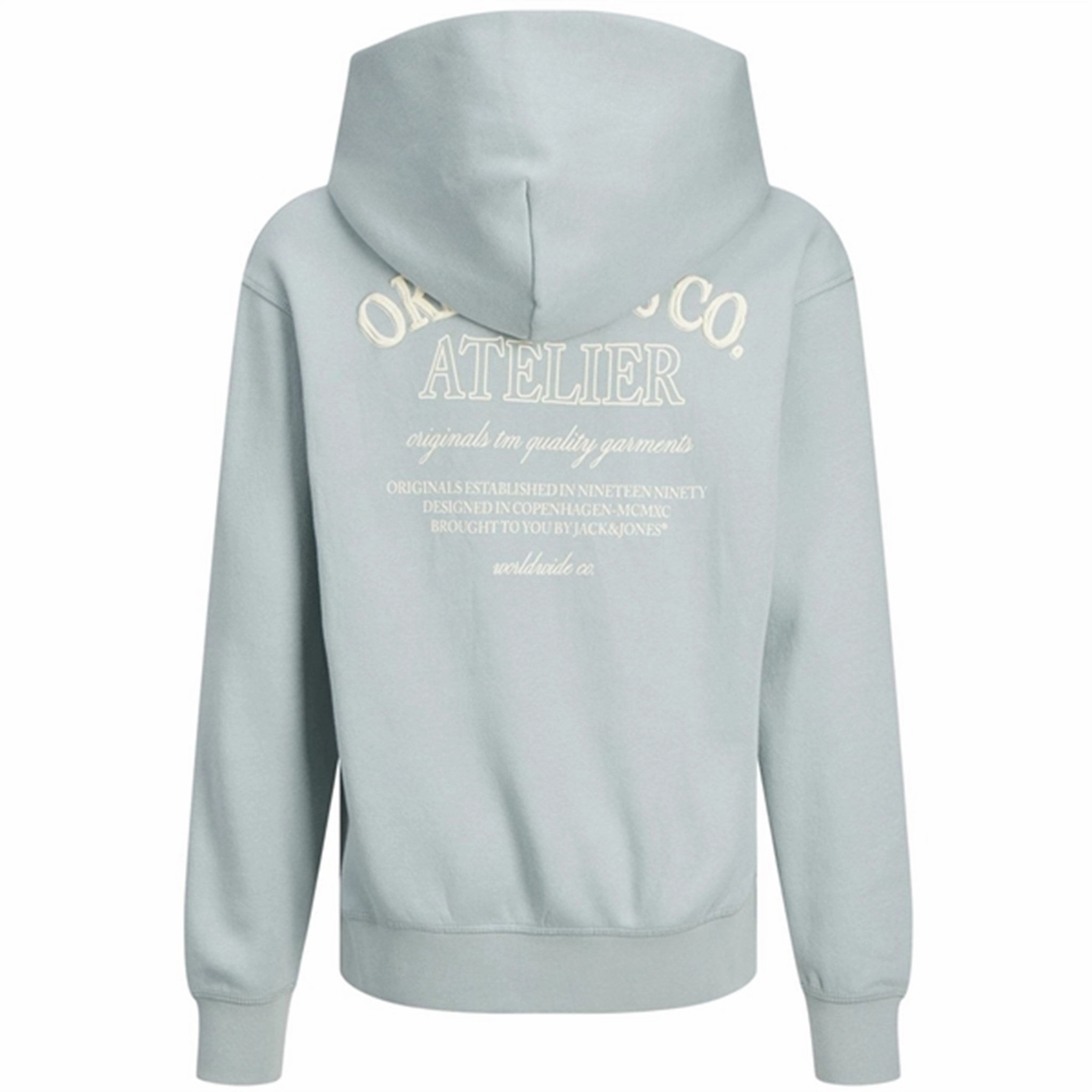 Jack & Jones Junior Gray Mist Jorsantorini Graphic Sweat Hoodie Drop Shoulder Construction Snowboarding wear