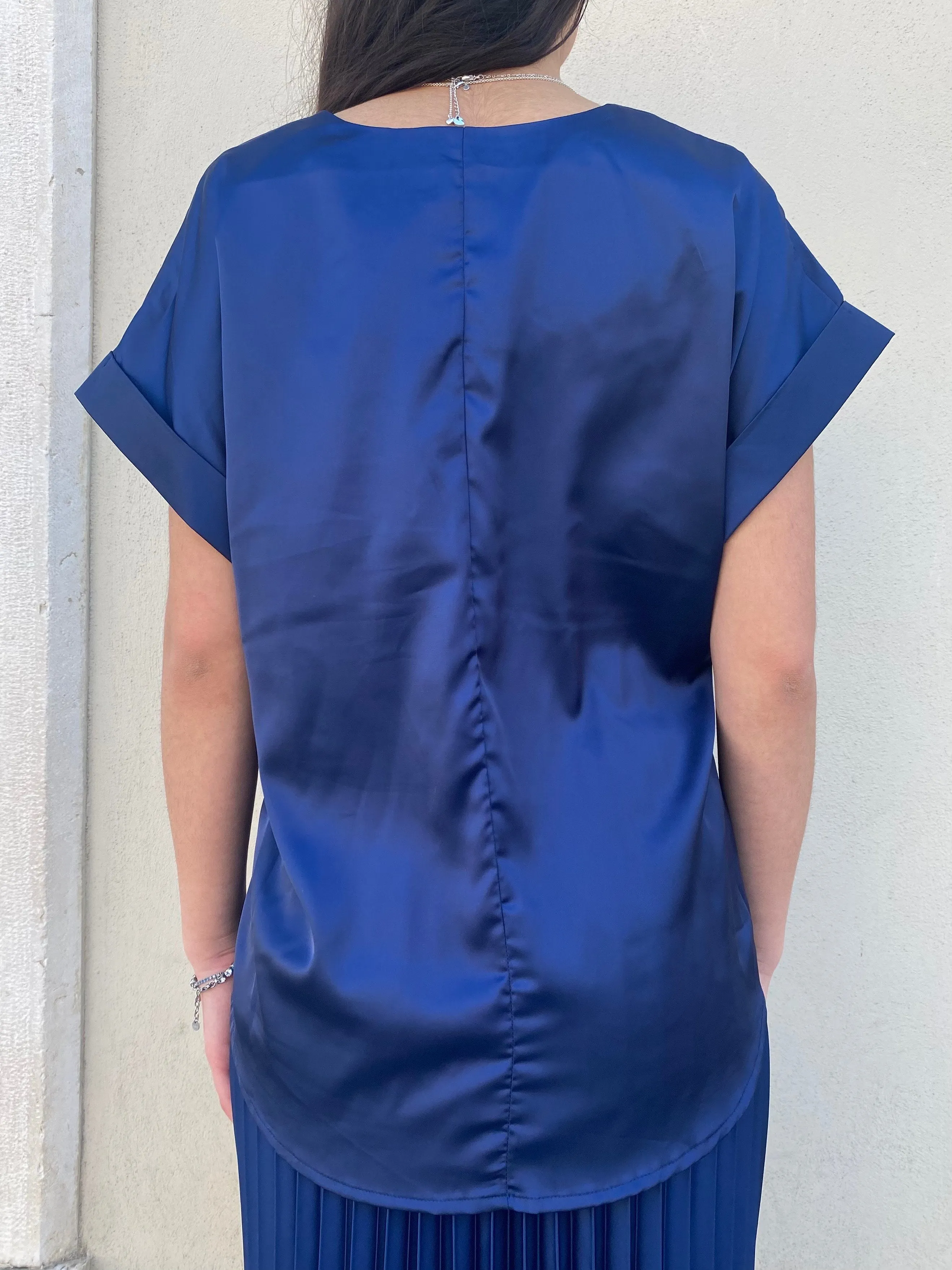 Heathered Texture Modern innovation Griffai casacca manica corta da donna in raso DGP6687 blu