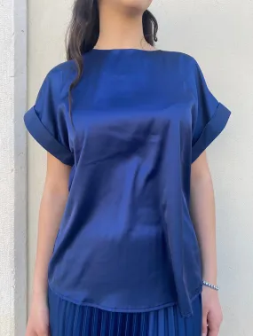 Effortless Style Griffai casacca manica corta da donna in raso DGP6687 blu