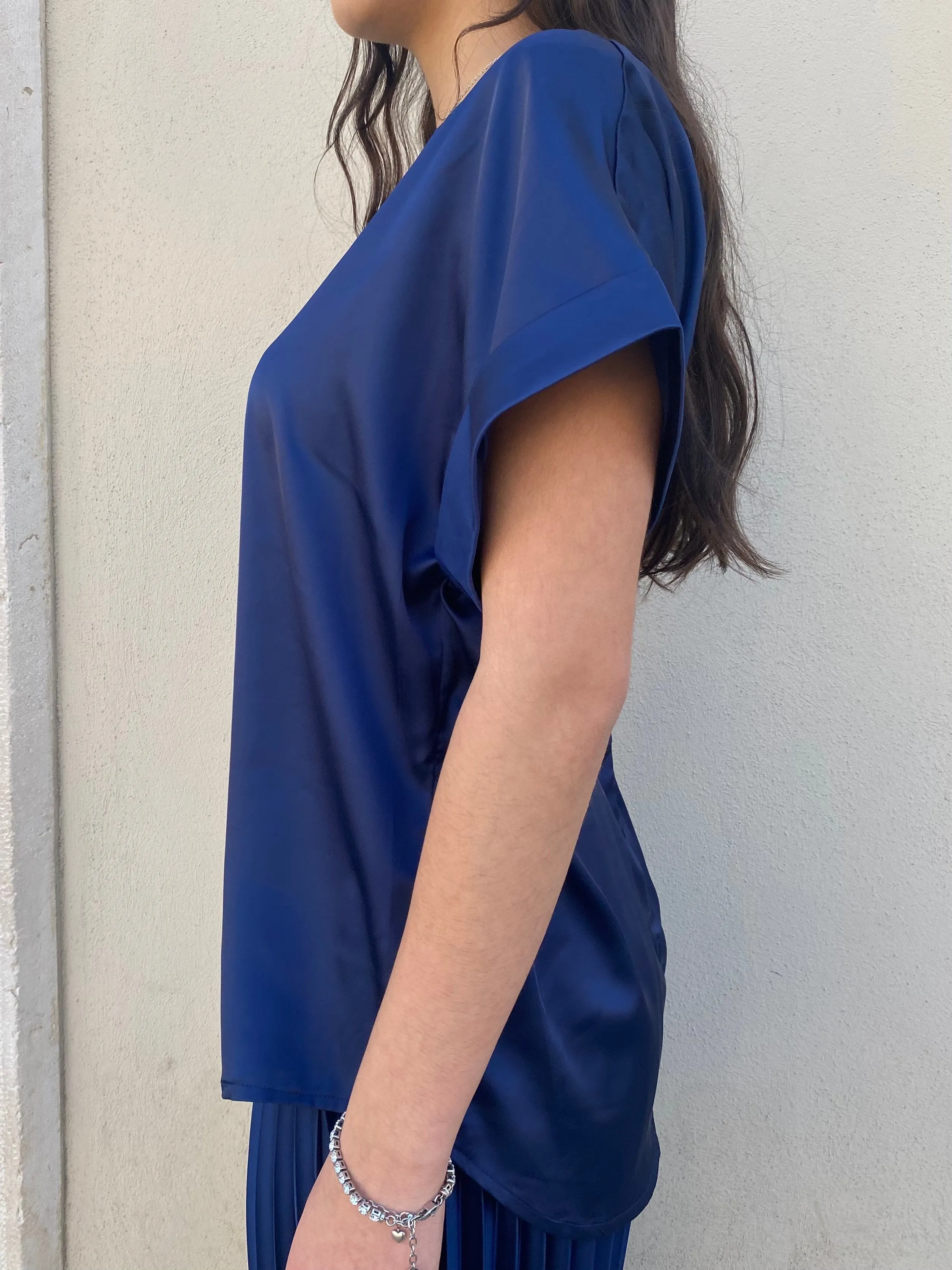 Wicking Interlock Knit Comfortable All Day Wear Griffai casacca manica corta da donna in raso DGP6687 blu