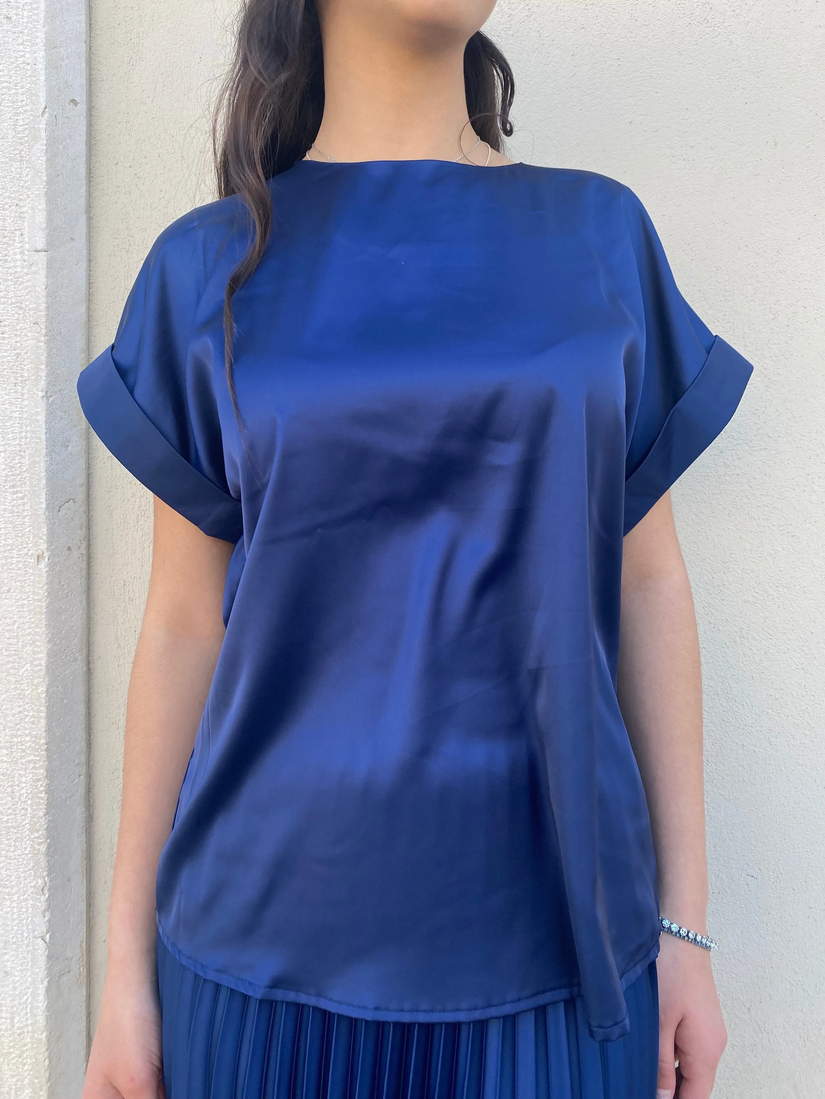 Effortless Style Griffai casacca manica corta da donna in raso DGP6687 blu