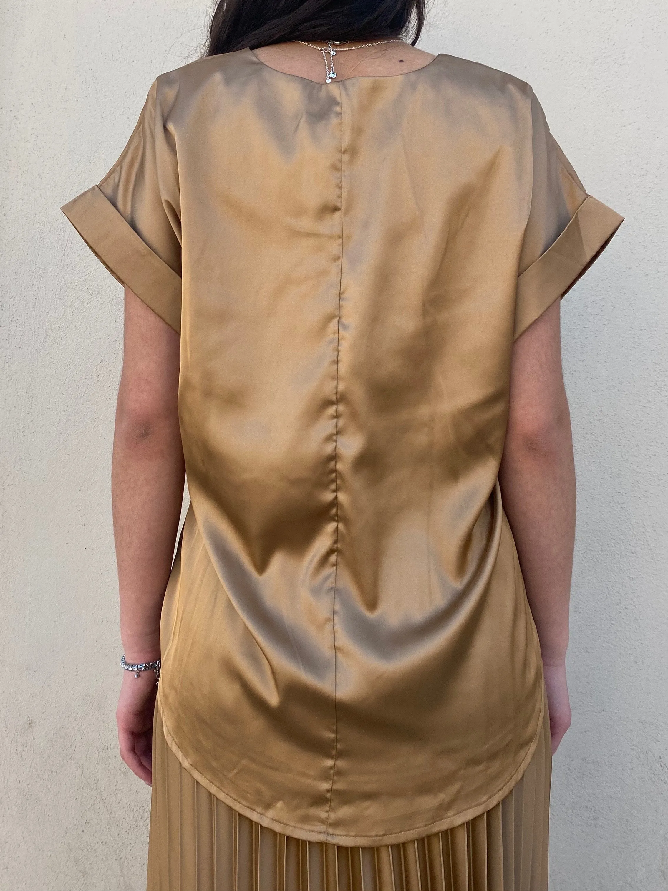 Griffai casacca manica corta da donna in raso DGP6687 bronzo Eco Friendly Dye