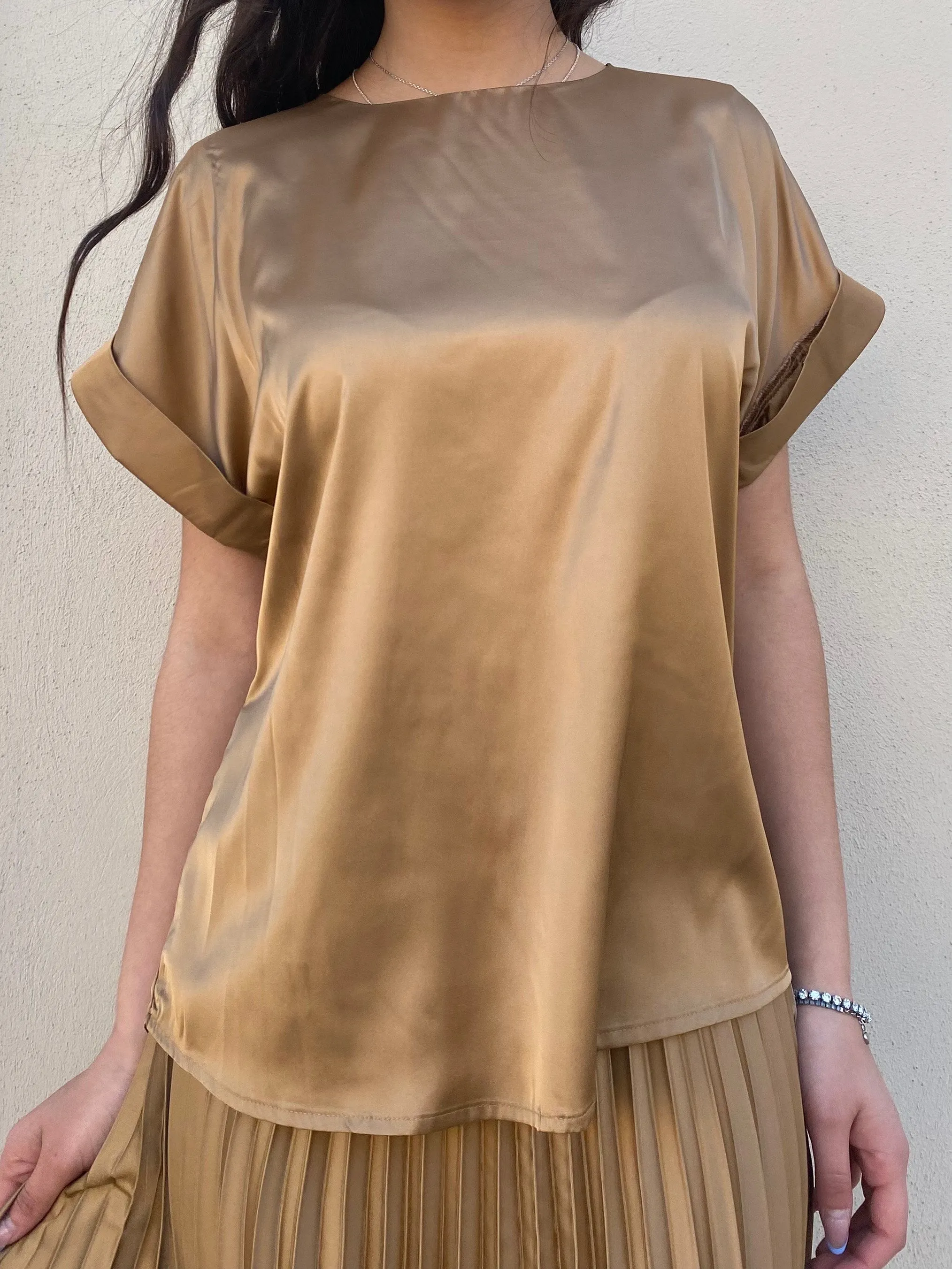 Easy Wear Style Griffai casacca manica corta da donna in raso DGP6687 bronzo