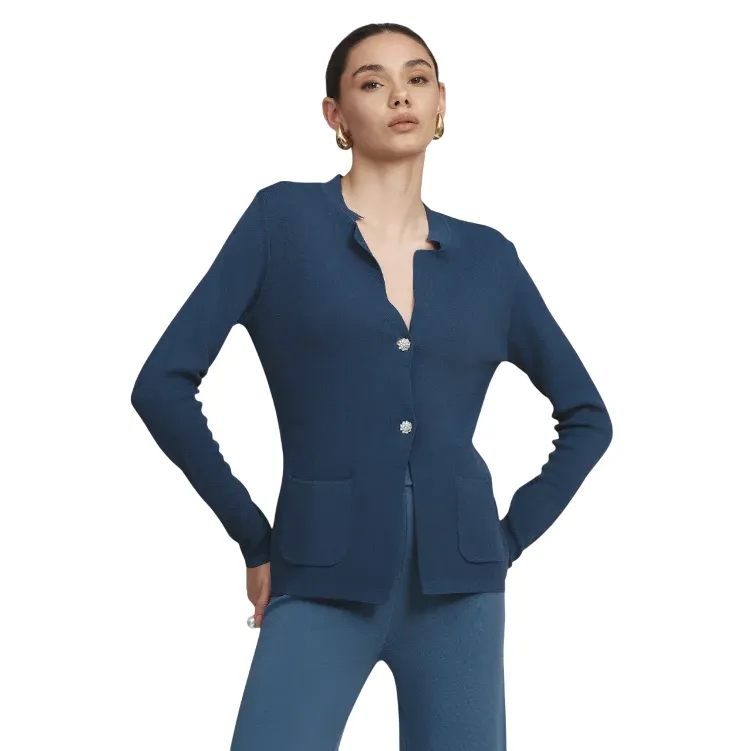 Griffai Giacca maglia da donna chiusa con bottone gioiello DGP6243 blu Rack Noise Reduced Fabric