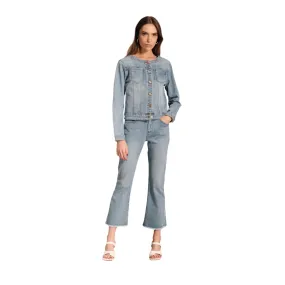 Griffai giubbino Chanel in jeans da donna DGP4775 blu chiaro Launch Stretchy