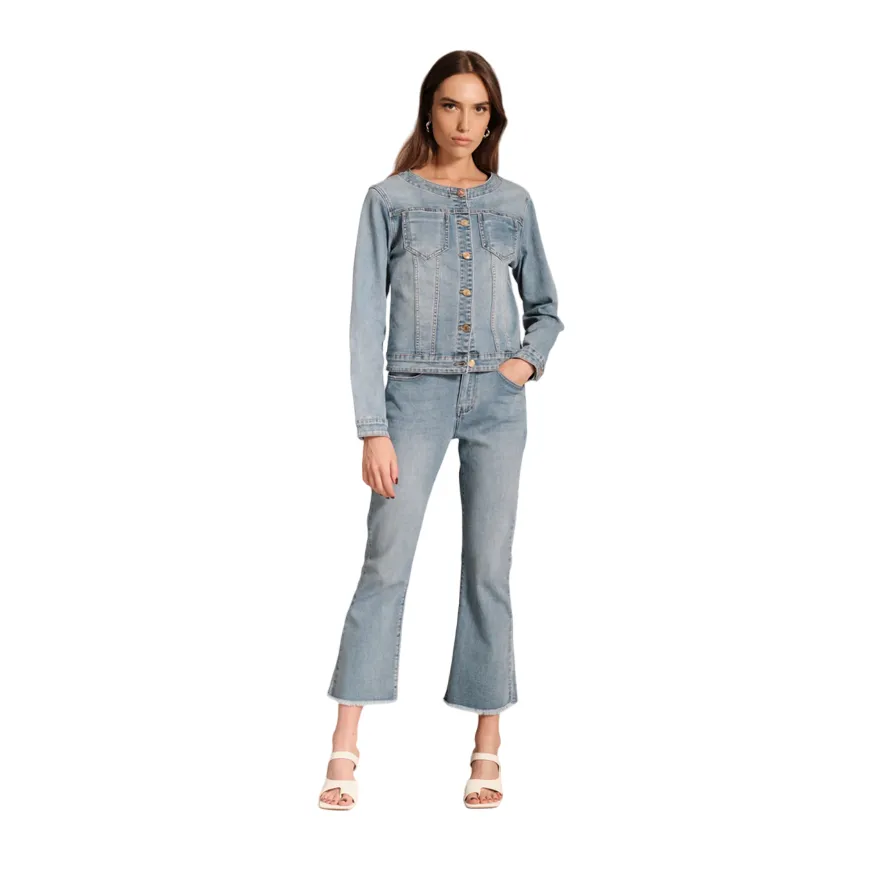 Griffai giubbino Chanel in jeans da donna DGP4775 blu chiaro Future Party use