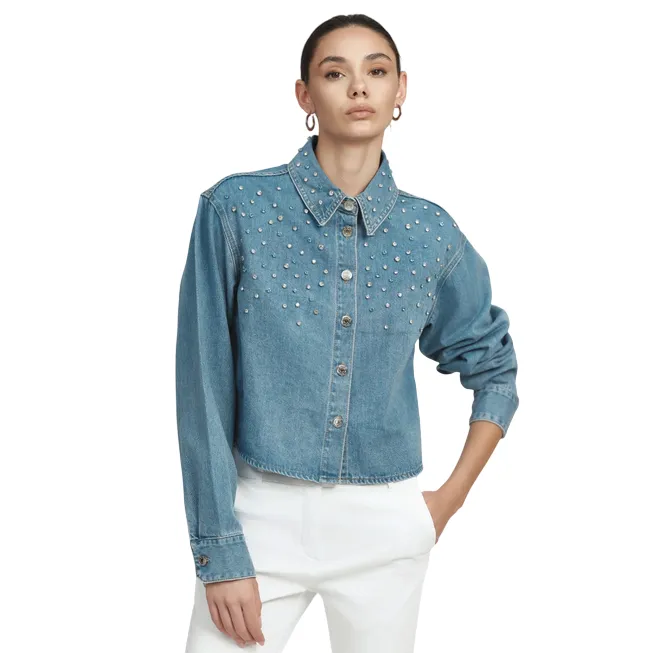 Protective Padding Limited Edition Griffai giubbino in jeans da donna con applicazioni strass DGP6190 denim