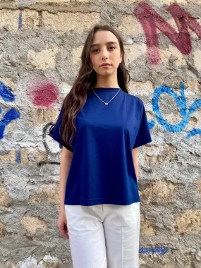 Garment Dyed Griffai maglietta manica corta da donna asimmetrica DGP6516 blu