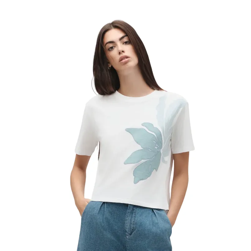 NonIronTechnology Griffai maglietta maniche corte da donna con ricamo orchidea DGP6413 bianco