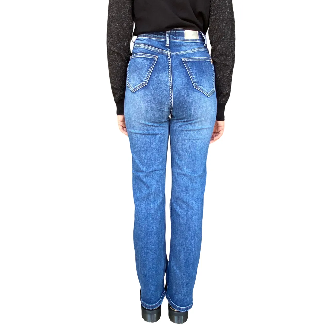 Griffai pantalone jeans da donna a palazzo con bottoni DGF4420 blu medio Versatile Layer