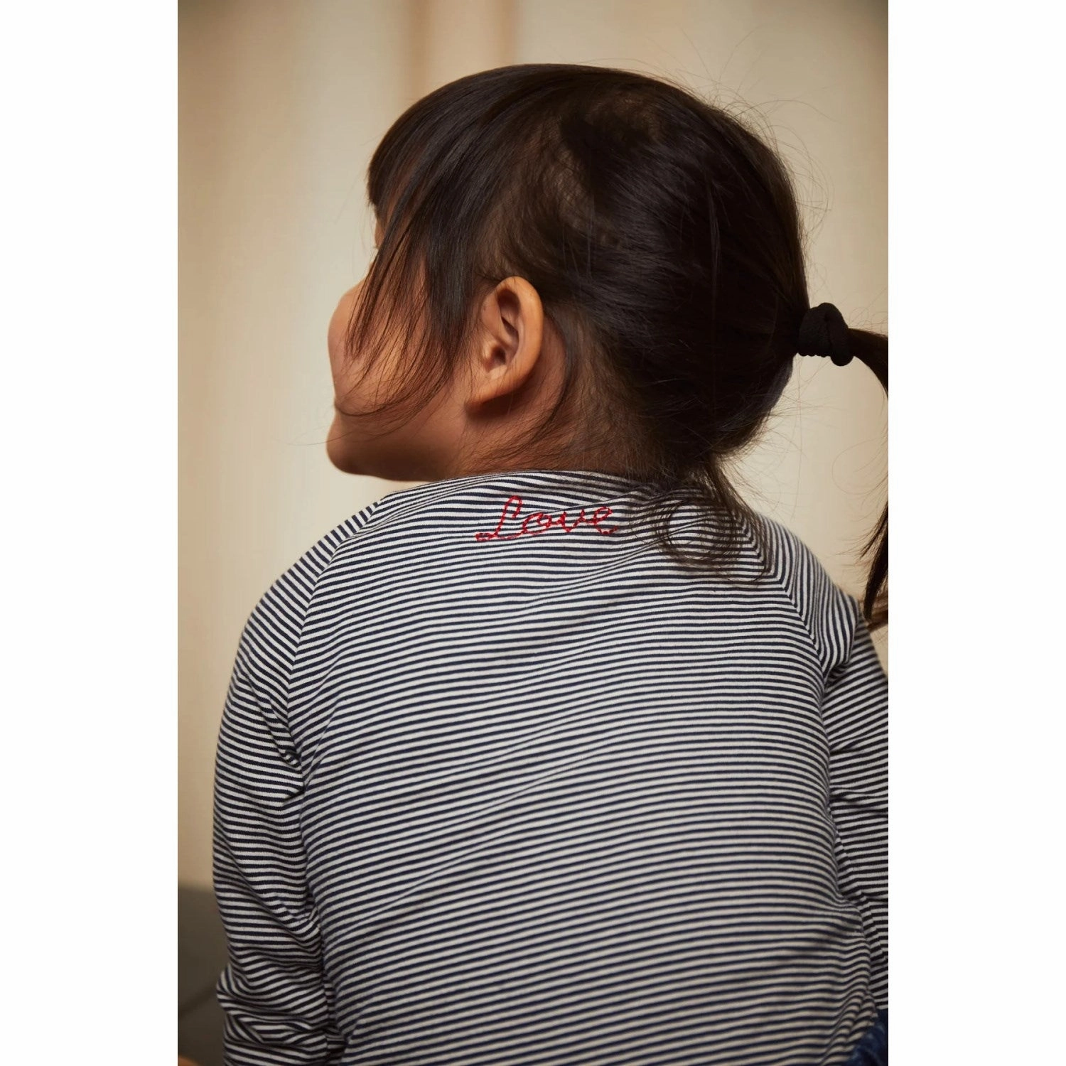 COPENHAGEN COLORS Navy/Cream Stripe Striped Ls Tee W. Bow Comfort Stretch