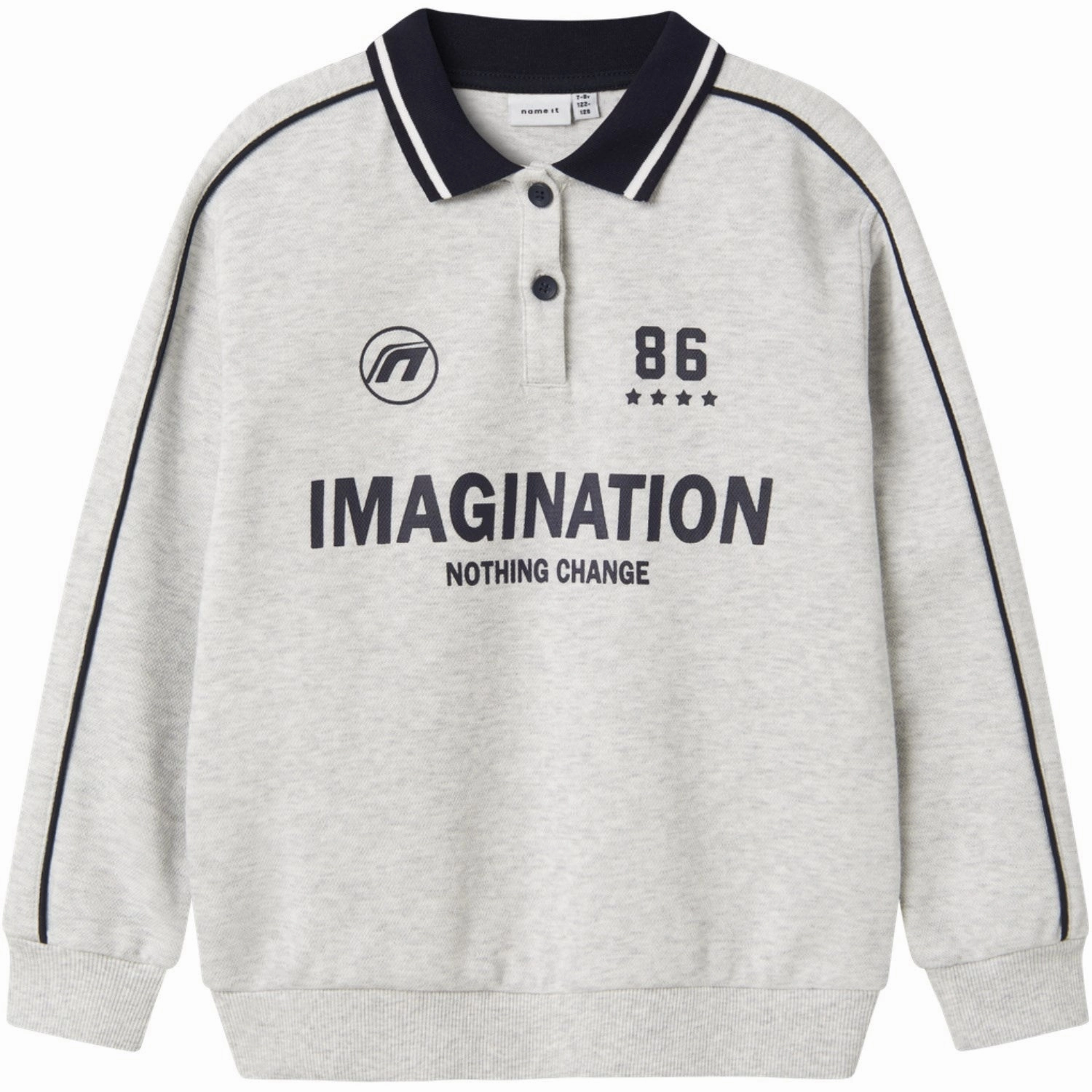 Name It Light Grey Melange Nkmkris Ls Nreg Polo Ribbed Cuff Design DoubleLayered Fabric