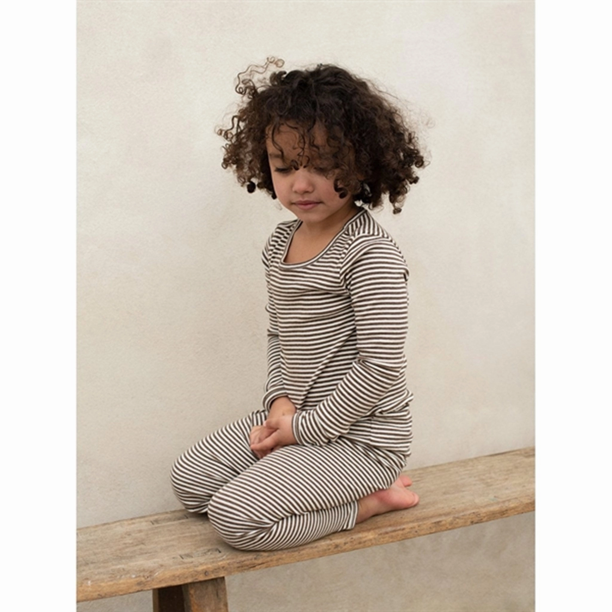 Serendipity Chestnut/Offwhite Slim Blouse Stripe Ventilated Back Panel Minimalist Design