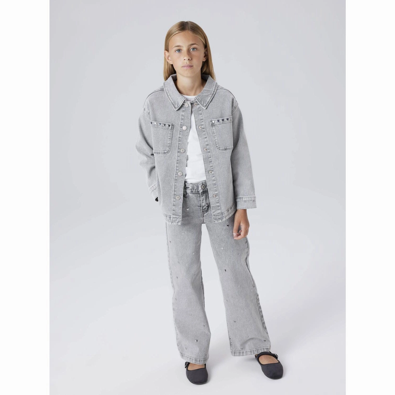 Contemporary Design Printed design Name It Light Grey Denim Heart Studs Nkfeverlyn Dnm Schaket 5503-Ya N