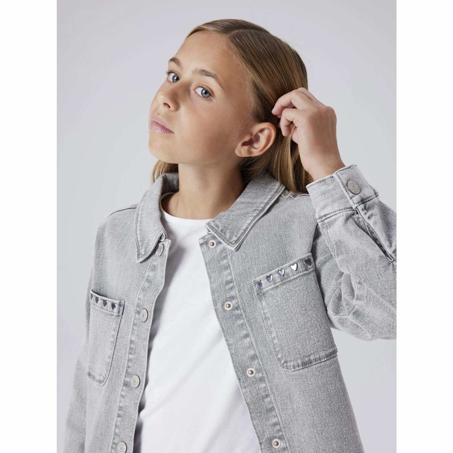 Name It Light Grey Denim Heart Studs Nkfeverlyn Dnm Schaket 5503-Ya N Bold Hue