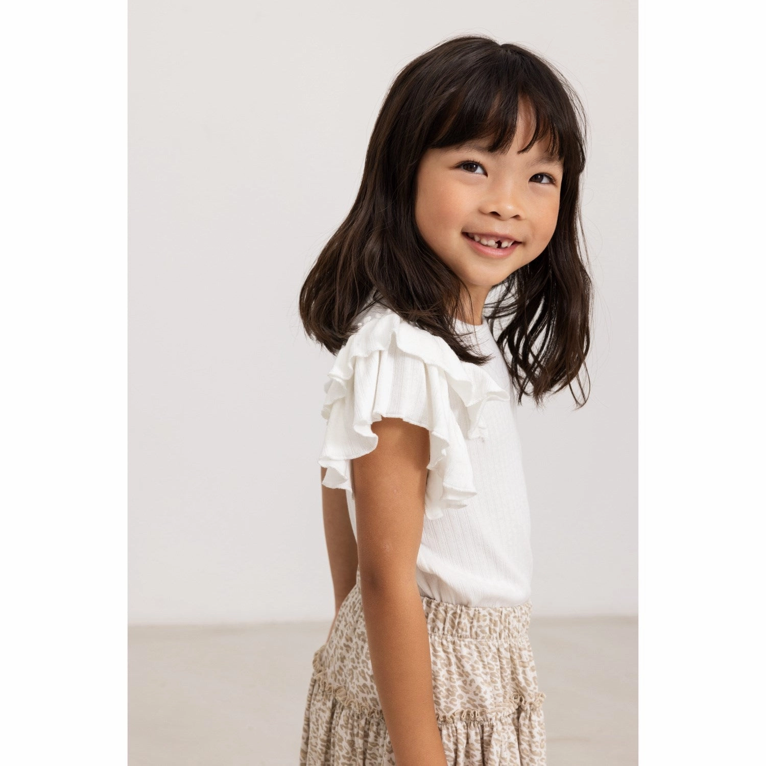 Cozy and Soft MarMar Modal Pointelle Gentle White Tavora Frill T-Shirt