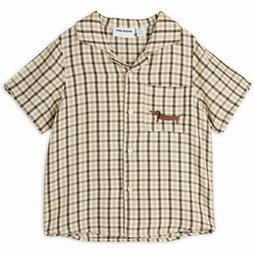 Flexible Knit Geometric Shape Mini Rodini Beige Gingham Woven Shirt