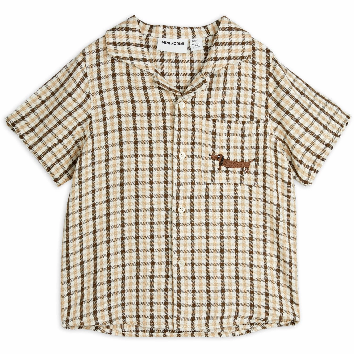 Flexible Knit Geometric Shape Mini Rodini Beige Gingham Woven Shirt