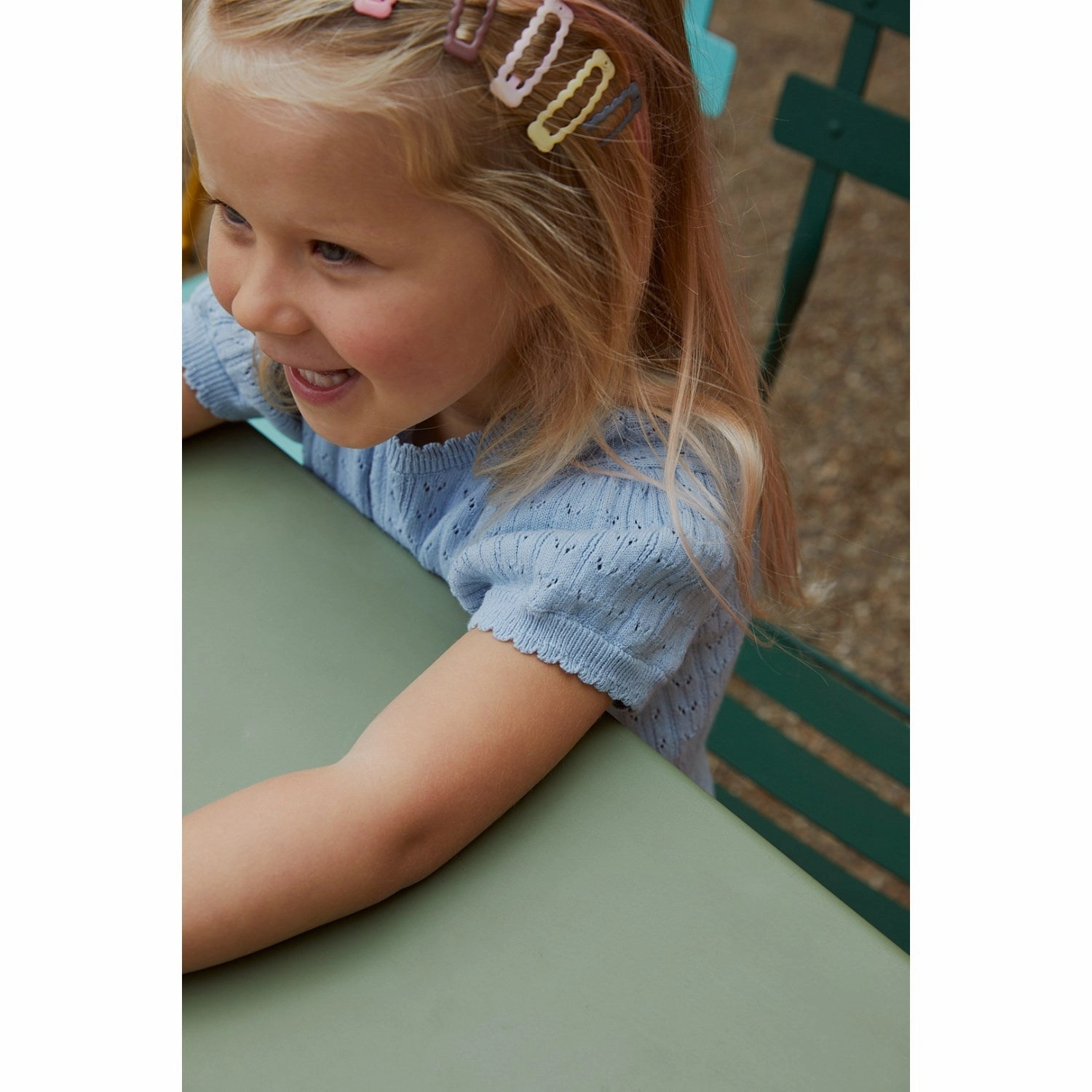 COPENHAGEN COLORS Dusty Blue Knitted Pointelle Blouse Hooded Option