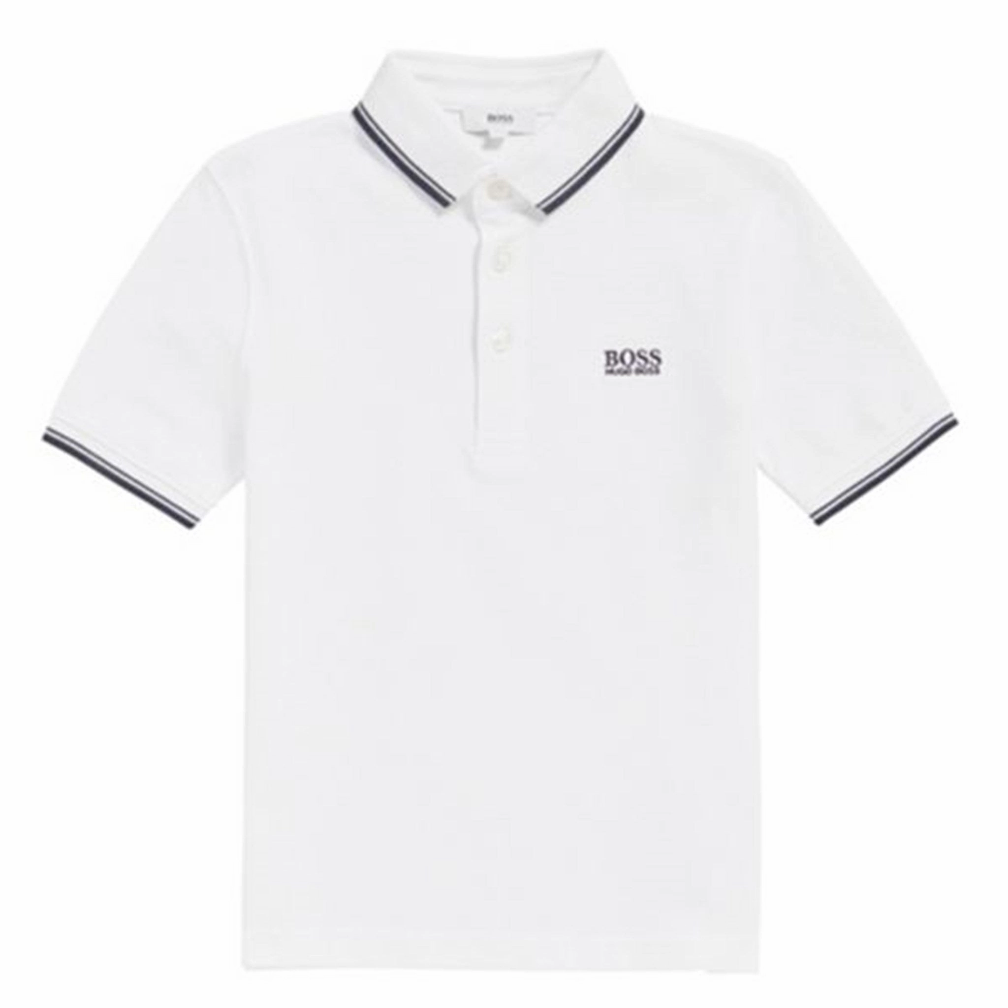 Hugo Boss Boy Short Sleeve Polo White Slim Tailored Subtle ToneOnTone Stitching