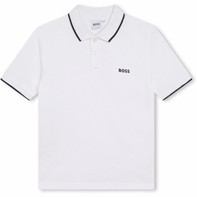 Subtle ToneOnTone Stitching Hugo Boss Short Sleeve Polo White