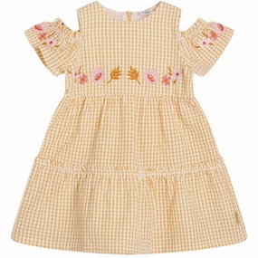 Hust & Claire Mini Kaija Dress Ochre Texture Blend Empire Waist