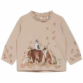 Hust & Claire Mini Peach Rose Aimi Blouse Geometric Print Soft Stretch Collar