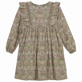 Polite Vibe Huttelihut Deep Lichen Green Dress In Liberty Fabric