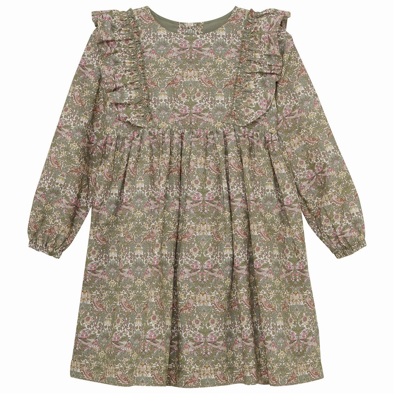 Polite Vibe Huttelihut Deep Lichen Green Dress In Liberty Fabric