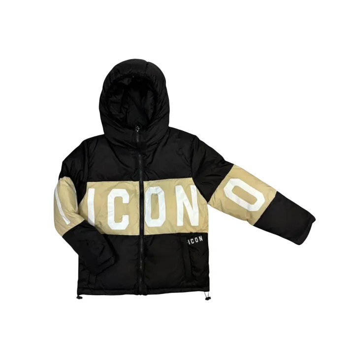 Patchwork Icon giubbotto con cappuccio da adulto Logo IXJK00318 nero-crema