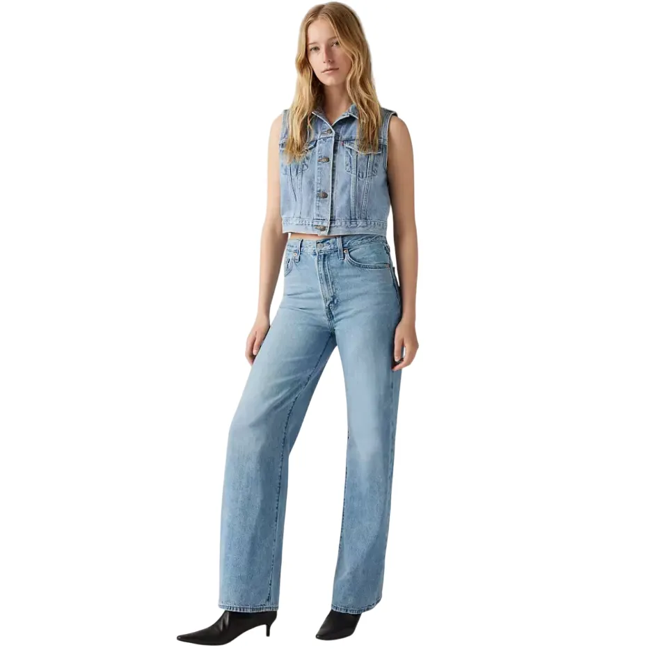 Levi's pantalone da donna in Jeans Ribcage a gamba ampia A60810002 blu chiaro windproof