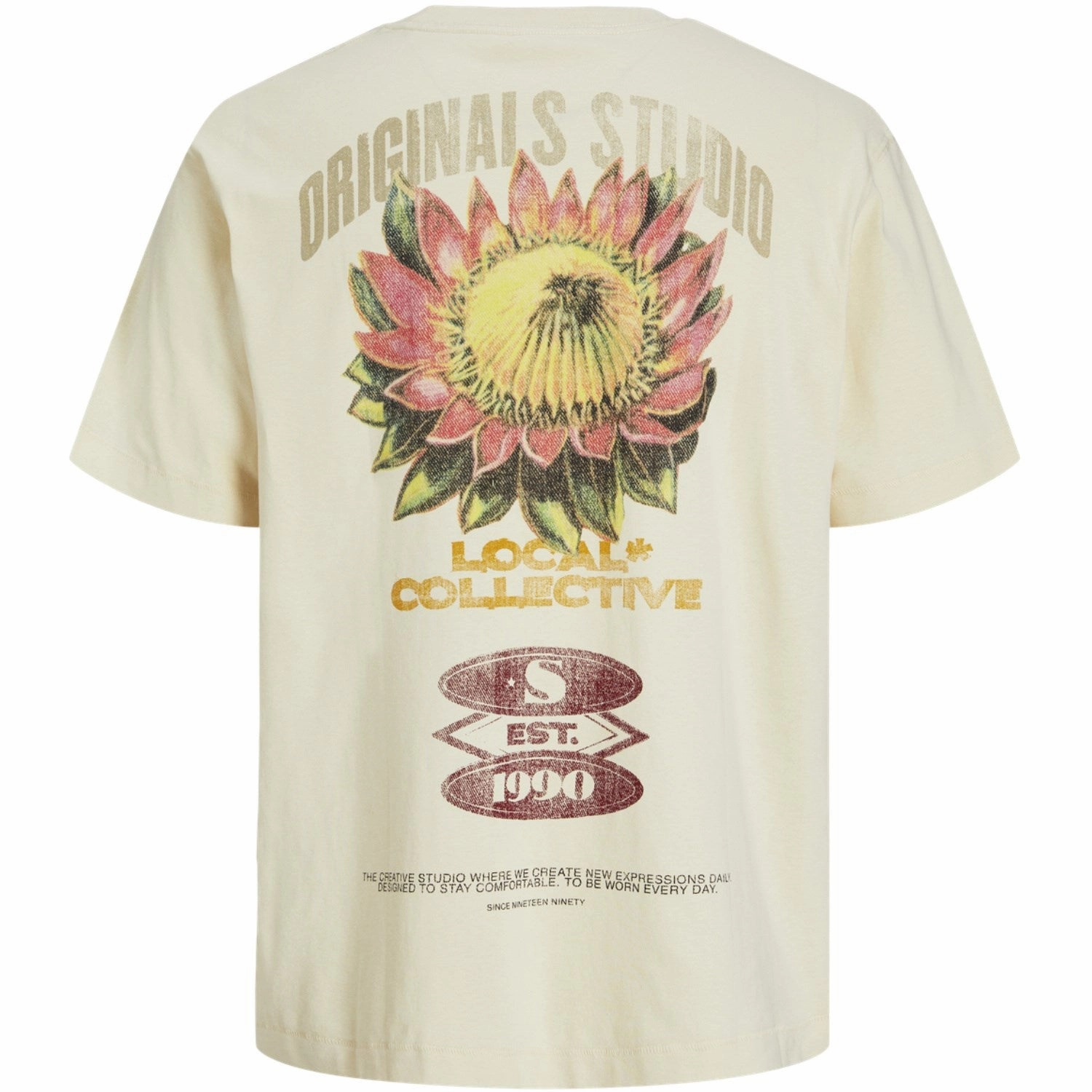 Jack & Jones Junior Antique White Retiro Back T-Shirt Crew Neck Relaxed Look easy to pair