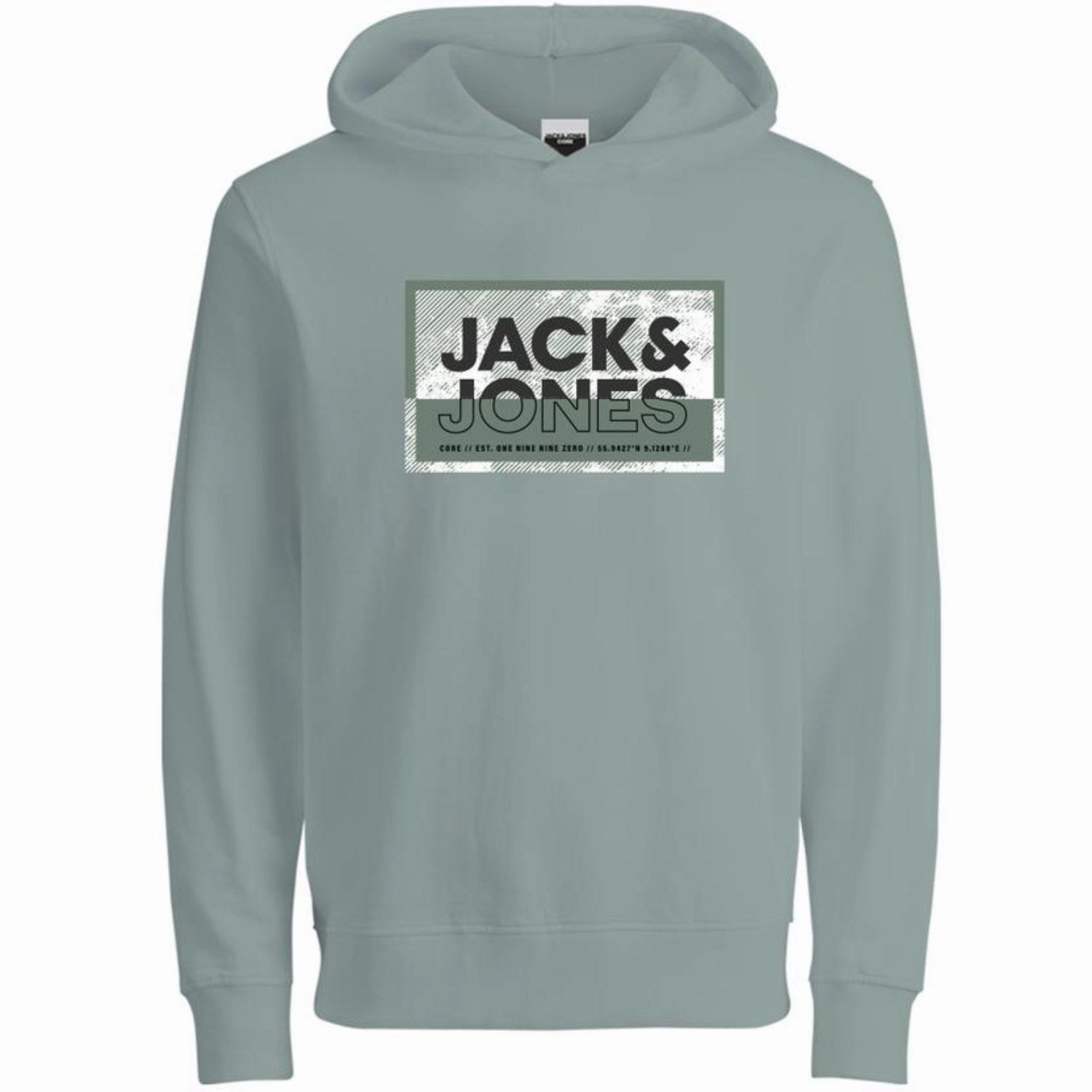 Jack & Jones Junior Aqua Gray Cologan Print Sweat Hoodie Beach club style