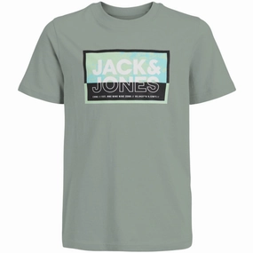 Jack & Jones Junior Aqua Gray Cologan T-Shirt Crew Neck Soft Texture Relaxed Smart